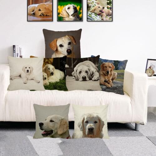 XUNYU 45cm*45cm Cute Pet Cushion Cover Decorative Pillow Case Golden Retriever Linen Pillowcase Sofa Throw Pillowcase B0088