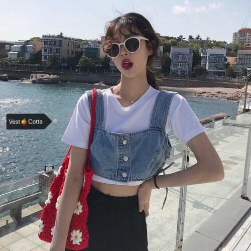 Niche Wears Sleeveless Short Denim Vests for Women In Summer, Thin and Versatile Foreign Style Inner Bottoming Shirt Tops