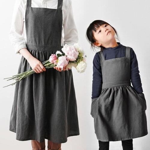 Parent-Child Antifouling Clothes Solid Color Cotton Linen One Size Kids Cleaning Tools For Men Women Accessories Girls Boy Apron