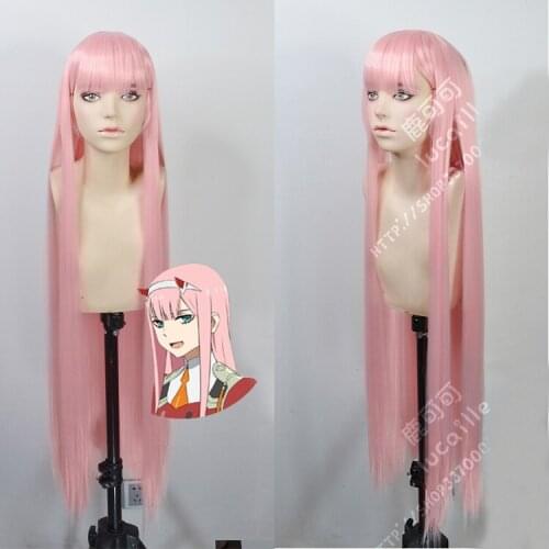Darling in the Franxx ZERO TWO CODE:002 100cm Long Pink Cosplay Costume Wig Heat Resistance Fibre + Cap