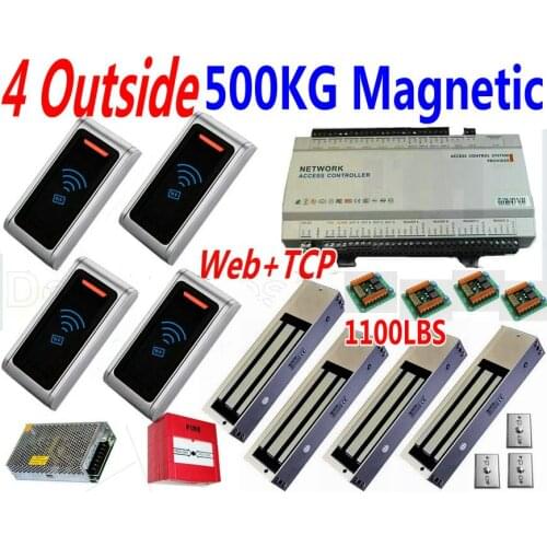 4 Outdoor 500KG Magnetic lock kit full with 4 Metal case+ID card reader+1100lbs magnetic control+Access controller panel+relay