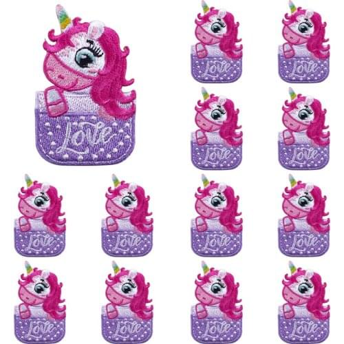 Prajna 10PCS Cute Unicorn Embroideerd Patches For Clothing Stripe Cartoon Unicorn Patch Applique Sticker On Clothes Baby T Shirt