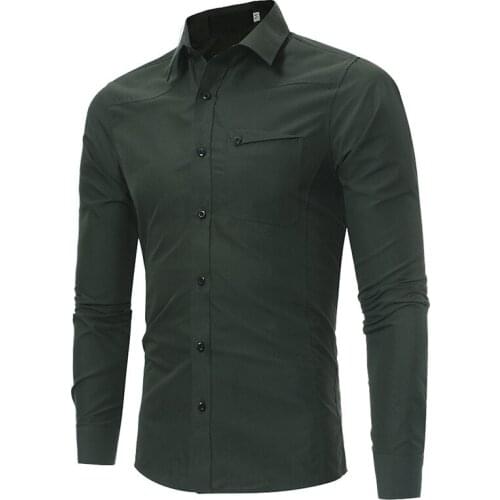 Cotton Pure Color Lapel Man Shirt Self-cultivation Youth Casual Clothes Fashion Cardigan Men Shirt Single Row Button Size XXXL