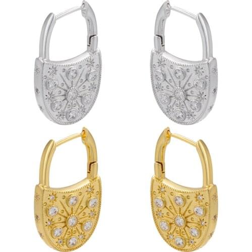 ZHUKOU NEW gold lucky lock hoop earrings creative CZ crystal small hoop earrings fashion women earrings jewelry wholesale VE465