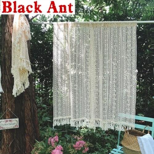 Boho Chic Crochet Door Curtain Tassels Hollow Thread Woven Half Curtain Cabinet Lace Kitchen Window Blinds Drape DL-JD998#20