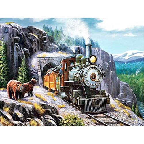 Old Style Trains Valley Landscape Diamond Painting Round Full Drill Scenic DIY Needlework Mosaic Embroidery 5D Cross Stitch