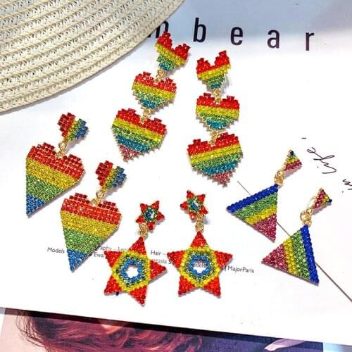 Sparkling rainbow love earrings exaggerated geometric web celebrity long earrings, the best jewelry for women