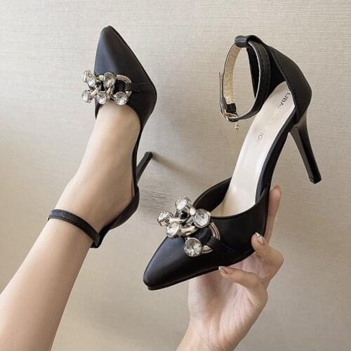 Womens Single Shoes Fashion All-match Rhinestone Pointed Toe Stilettos Elegant Womens Shoes Party Dress High Heels Womens