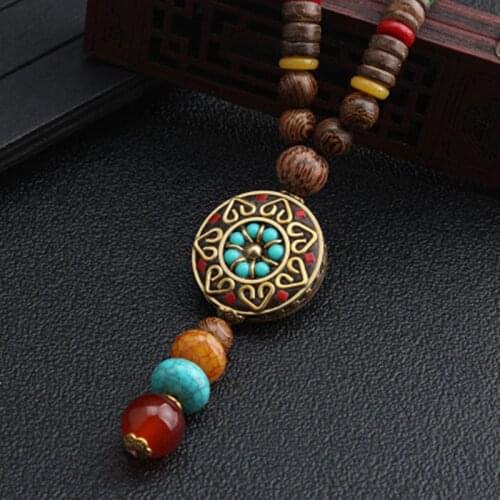 Vintage Round Plate Nepal Flower Pendant Ethnic Necklace Egypt Elephant Necklace Coconut Shell Beads Chain Sweater Necklaces