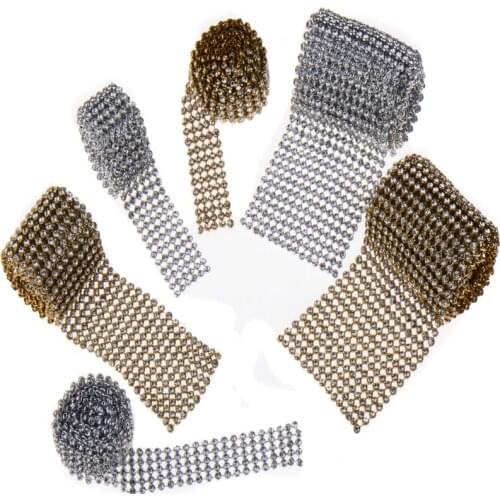 Vintage Brand 45cm Gold Silver Full Rhinestone Bling Bling Alloy Metal Ribbon DIY quality alloy ribbon Chunky Glitter Ribbon