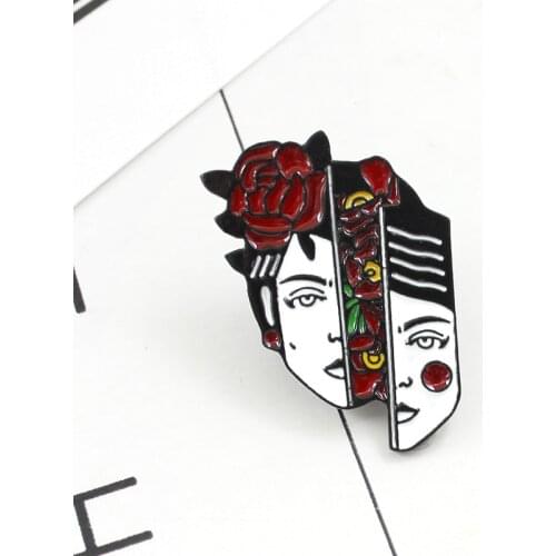 Woman face Fork opening Brooch Rose asymmetric face Enamel Pin Personality abstraction Punk Lapel shirt badge Jewellery gift