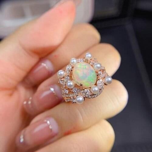 Female White Fire natural Opal Stone Ring Fashion Party Infinity Wedding Rings For Women Promise Finger Ring