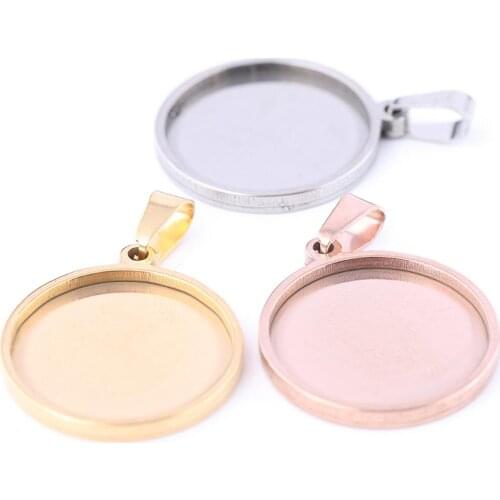 10pcs 20mm rose gold plated stainless steel pendant cabochon base settings diy blank cameo bezel trays for jewelry making