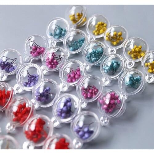 10pcs Beautiful immortal dried flower Earrings branch transparent round ball pendant diy jewelry hair rope pendant material