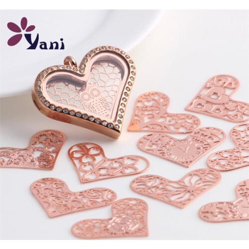 20pcs/lot Free Shipping Rose Gold Heart Floating Locket Charm Plates Window Plate For Glass Memory Locket Pendant