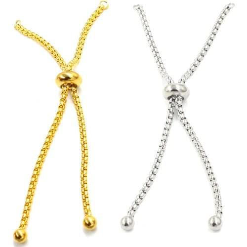 100% Stainless Steel Adjustable Slider Chain For Jewelry Making DIY Two Loop Connector Pendants Bracelets Wholesale 10pcs