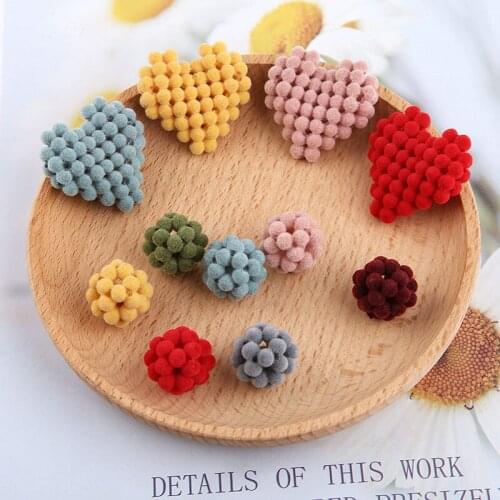 2pcs 2020 Wholesale Autumn and Winter Models Flocking Beads Woven Ball Love pendant Earrings for Girls Diy Jewelry Accessories