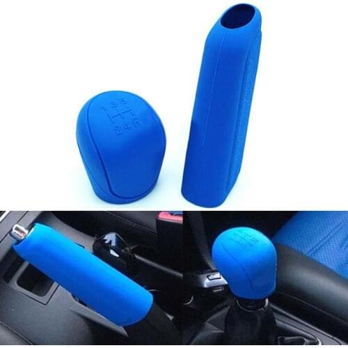 2Pcs Car Silicone Gel Gear Knob Cover Head Shift Glove Gear Shift Collars Handbrake Sleeve Car Hand Brake Covers Skin Universal