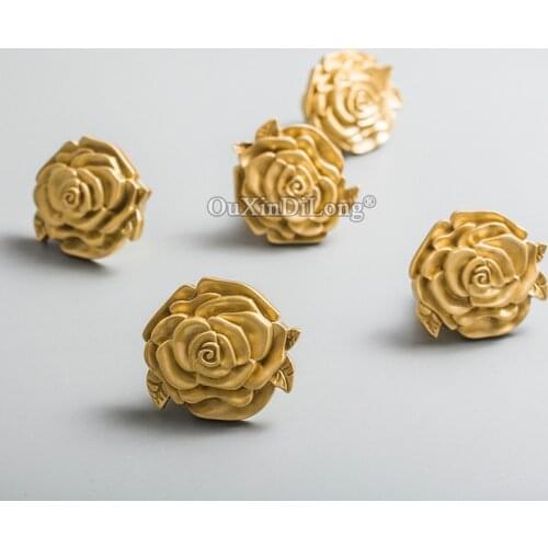 Brand New 2PCS Pure Brass Rose Flower European Furniture Handles Drawer Pulls Cupboard Wardrobe Kitchen TV Cabinet Pull Handles