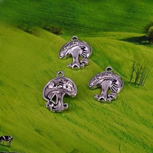 5pcs/lot 22x18mm Mushroom Charm Pendant Jewelry Making Antique Silver Color Alloy Charms for women man Accessories