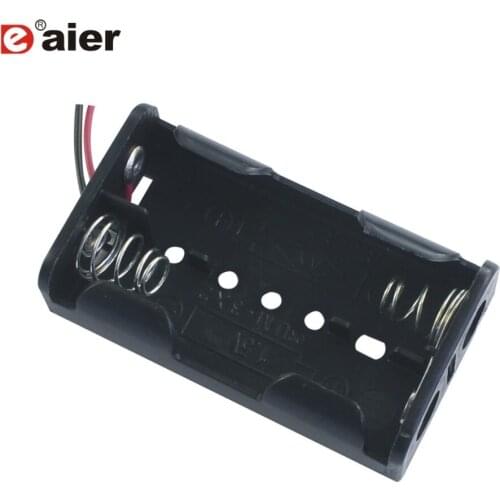 6PCS Plastic 2 x 1.5V AA Black Wire Leads Battery Holder 2AAA Storage Case Box Holder Power Bank Cases