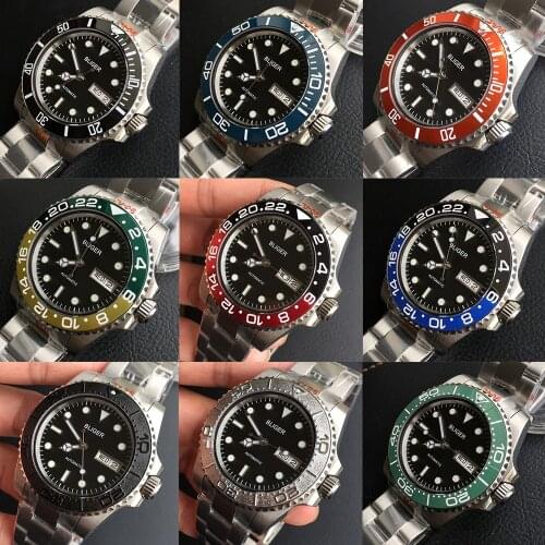 Bliger 40mm Top Luxury Mens Watch Sapphire Glass Ceramic Bezel Date Luminous Black Dial NH36 Movement Mens Automatic Watch