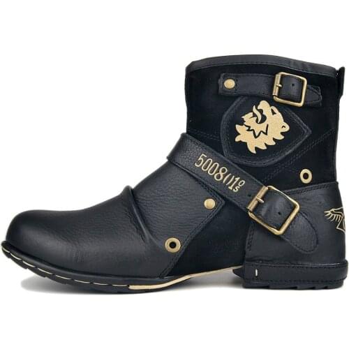 OTTO ZONE New Genuine Leather Mens Ankle Boots High Quality Breathable Work Cowboy Boots Motorcycle Boots Men Fashion Western