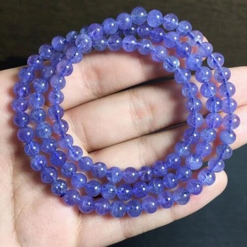 Natural Tanzania Tanzanite Gemstone Clear Round Beads 3 Laps Bracelet 5.8mm Necklace For Fashion Healing Genuine AAAAA