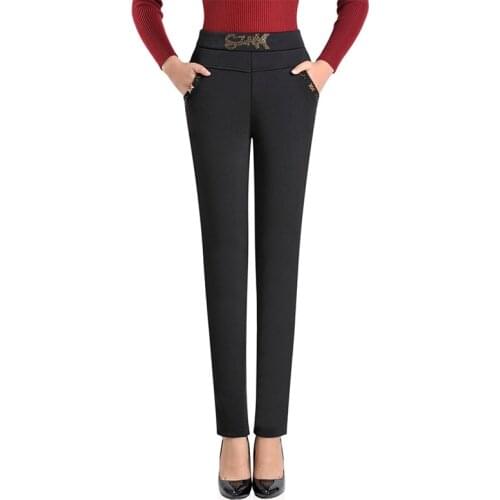 Autumn Winter Pant models high quality Womens Pants plus velvet High Waist Thick warm Slim Elastic Casual Trousers Solid Female