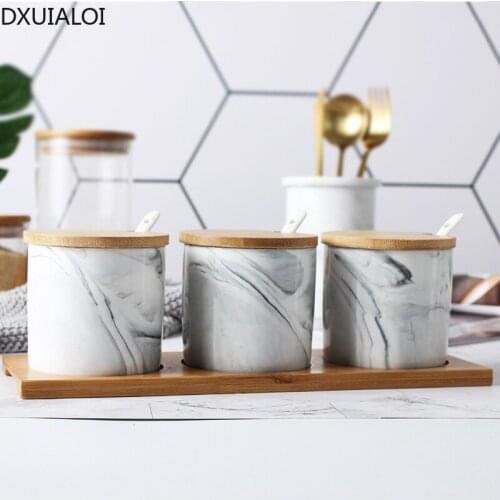 DXUIALOI Ceramic Seasoning Jar Marble Pattern Seasoning Bottle Salt Sugar Bowl Restaurant Seasoning Box Kitchen Seasoning Bottle