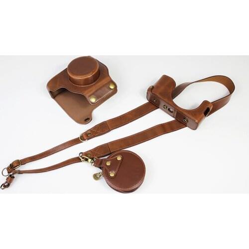 PU Leather case Camera bag For Fujifilm Fuji X100V Half Cover protective shell With Battery Opening +shoulder strap