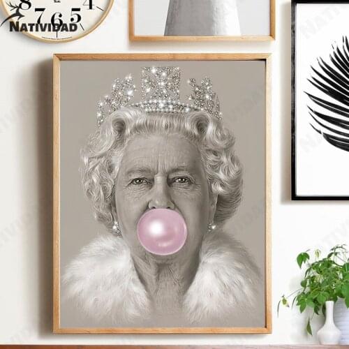 Queen of England Art Poster Wall Art Room Decoration Pink Bubble Canvas Painting Living Room Bedroom Aesthetic Decoration