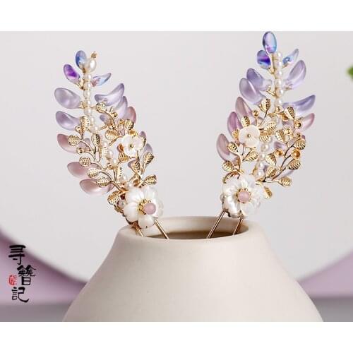 Classical Kanzashi Hanfu accessories Hair Stick Purple Gradient Antiquity Hairpin Barrettes Wisteria flower Headdress Cosplay