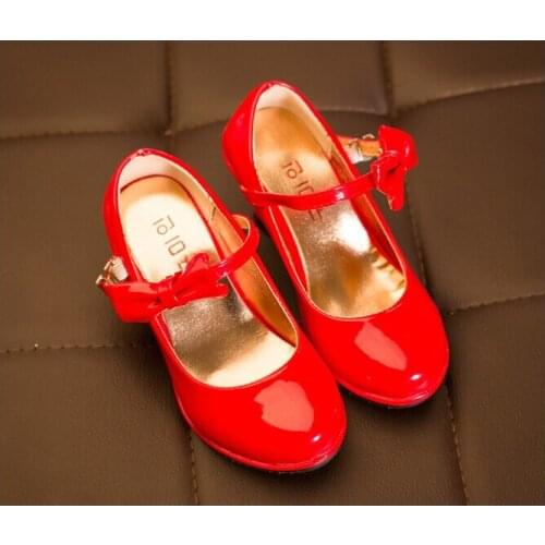 Classic Bow Girl PU Leather Shoes For Girls Party Dance Children Kids Shoes 2-14 Years Princess Child Wedding Shoes