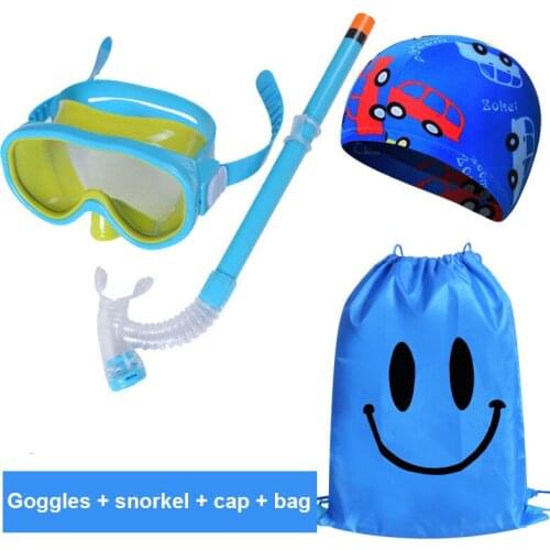 Childrens Swimming Goggles Set Snorkel Waterproof Hat Glasses Waterproof Bag Kids Water Sports Snorkeling Training Equipment