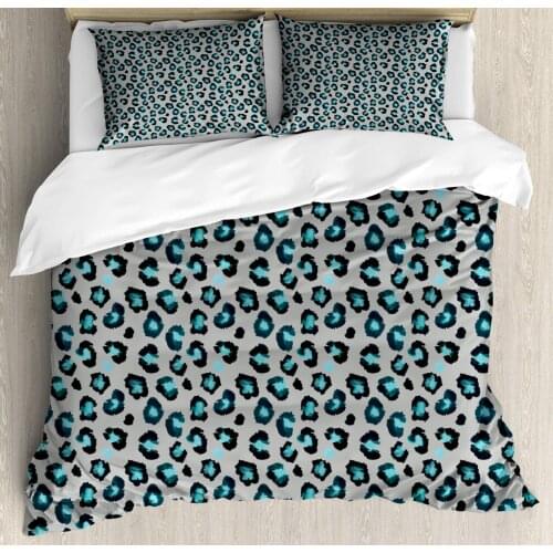 Leopard Duvet Cover Set Interpretation of Stain Like Motifs 3 Piece Bedding Set Dimgray Teal