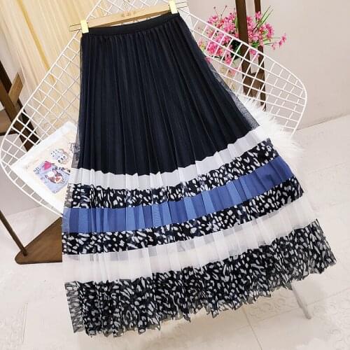 Korobov Korean Elegant Striped Hit Color Mesh Women Skirt 2021 Autumn New A-Line Skirt Japanese Kawaii Preppy Style Faldas Mujer