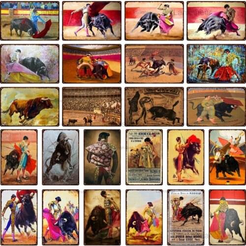 Lankshear Retro Tin Sign Spain Matador Shabby Metal Sign Vintage Metal Painting Plate Bullring Man Cave Pub Bar Room Home Decor