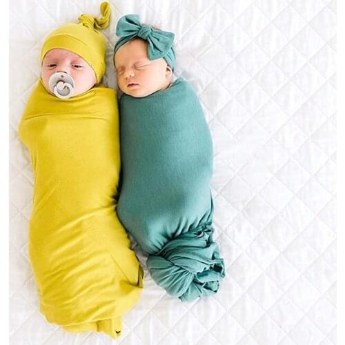 Sping Summer Newborn Baby Wrap Swaddling + Hat 2Pcs Anti-Kick For Infant Bamboo Fiber Solid Wraps Balnket And Bath Towels