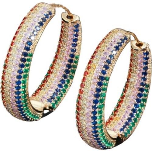 Trendy Large luxury party Earrings Big Circle color Cubic Zircon exaggerated womens Brincos Hoop Earrings