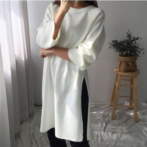 Trendy Fad Autumn Winter Women Side Slit Sweaters Pullovers Elegant Casual Loose Ladies Women Long Tops Pullover