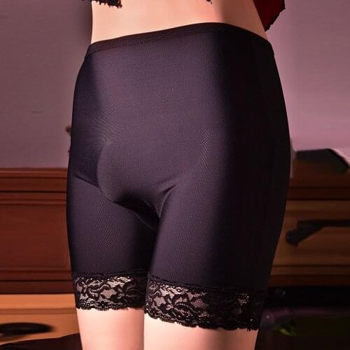 Men Lace Sissy Pantyhose Boxer Trunks High Waist Underwear Open Close Sheath Mens Plus Size Boxer Shorts Ice Silk Panties