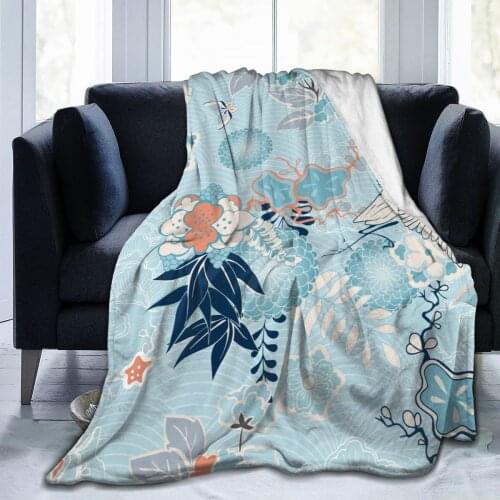 Soft Warm Fleece Blanket Kimono Crane Flowers Winter Sofa Plaid Throw 3 Size Light Thin Mechanical Wash Flannel Blankets