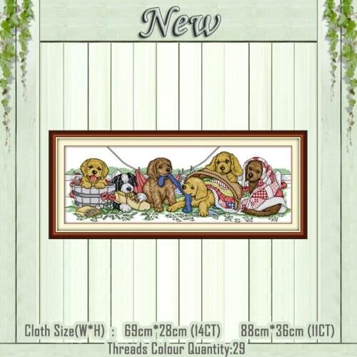 Six puppies diy dog animal decor painting counted print on the canvas DMC 11CT 14CT kits Cross Stitch embroidery needlework Sets