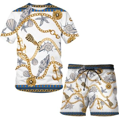 2021 New Striped Pattern 3d Printed T-shirt 2-piece Set Mens Short-sleeved T-shirt + Beach Pants Casual And Fun Sports Suit