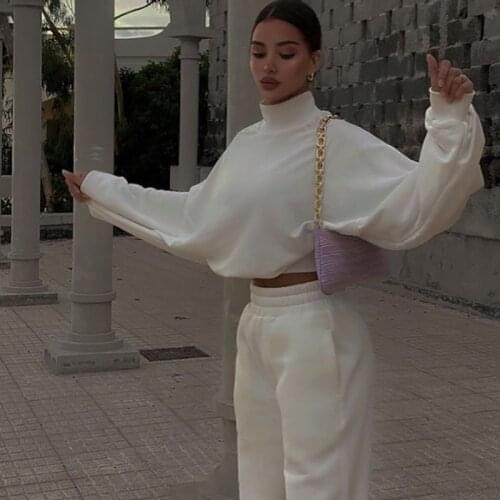 2021 Winter New Fleece Tracksuit Women 2 Piece Set Thicken Long Sleeve Turtleneck Hoodie Matching Set Sports Jogger Outfits