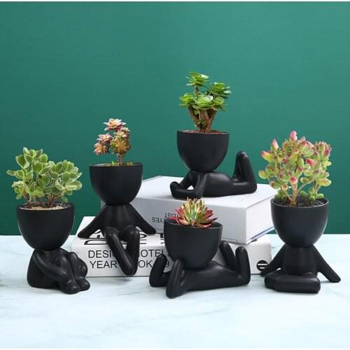 New Style Green Flower Pot Multifunctional Cartoon Shape Ceramic Creative Succulent Plant Pot for Home Office Desktop Decor