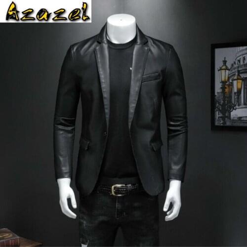 New Spring and Autumn trendy mens suit Plus Size Leather jacket Korean Slim small suits Men Business Casual PU leather Coat