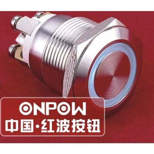 ONPOW 19mm 12V Blue/Green/Red Ring LED Momentary Waterproof IP65 Stainless steel Metal Push Button Switch (GQ19F-10E/S)