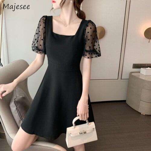 Plus Size Dress Women Elegant Mesh New A-line Baggy Sexy Backless Summer Date Ulzzang Party Fashion Square Collar Female Gothic